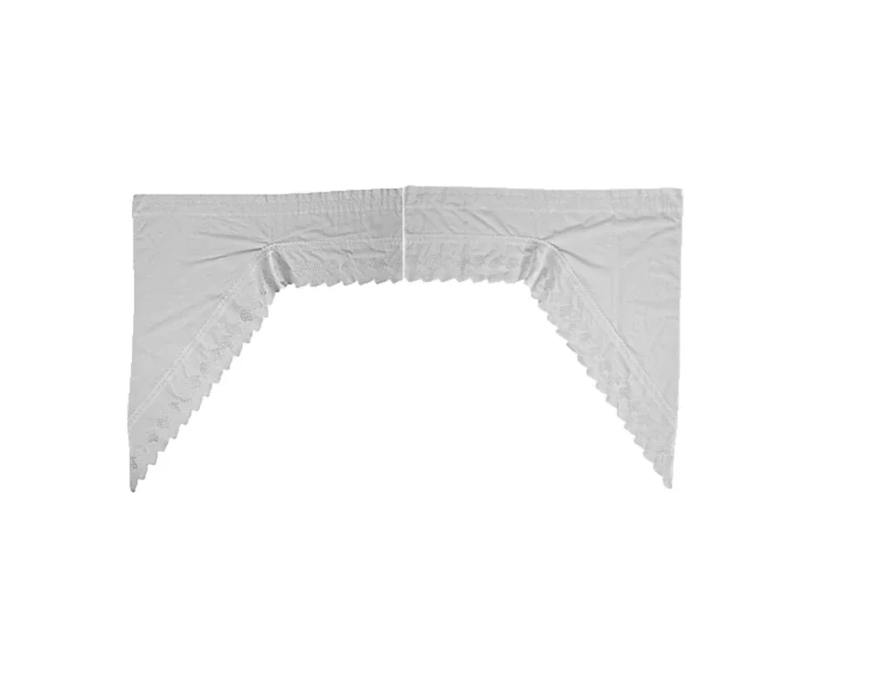 Vintage Set Left & Right Swag Valances Pair Cotton White Strawberry Lace Trim